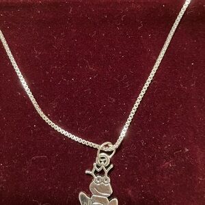 Silver Frog Pendant Necklace 18”